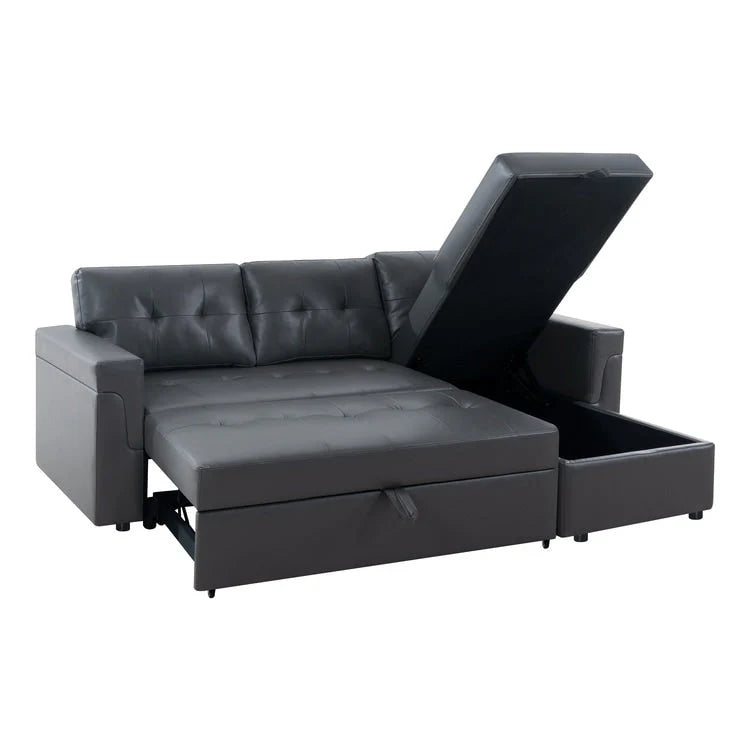 Canapé d'angle réversible convertible avec lit gigogne, méridienne avec rangement dissimulé et pieds durables