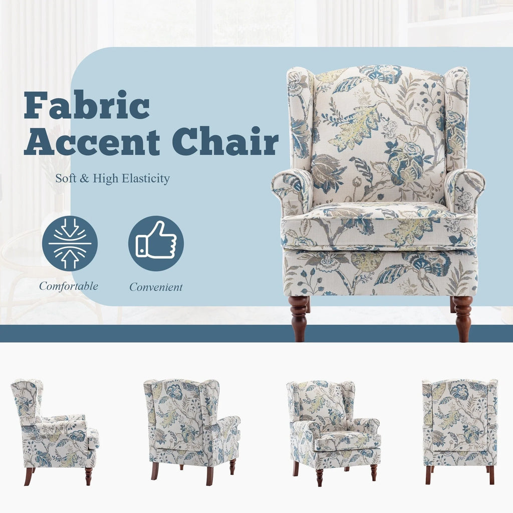 Fauteuil d'appoint moderne Erommy, fauteuil à dossier haut, canapé individuel en tissu capitonné avec pieds en bois pour salon