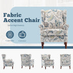 Fauteuil d'appoint moderne Erommy, fauteuil à dossier haut, canapé individuel en tissu capitonné avec pieds en bois pour salon