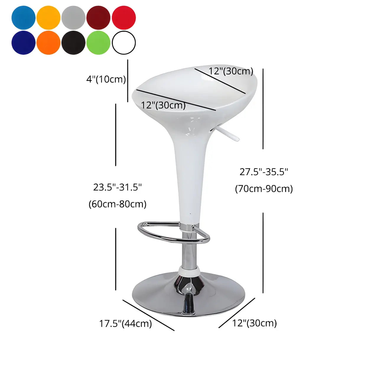 Tabouret de bar pivotant en plastique chromé, réglable en hauteur