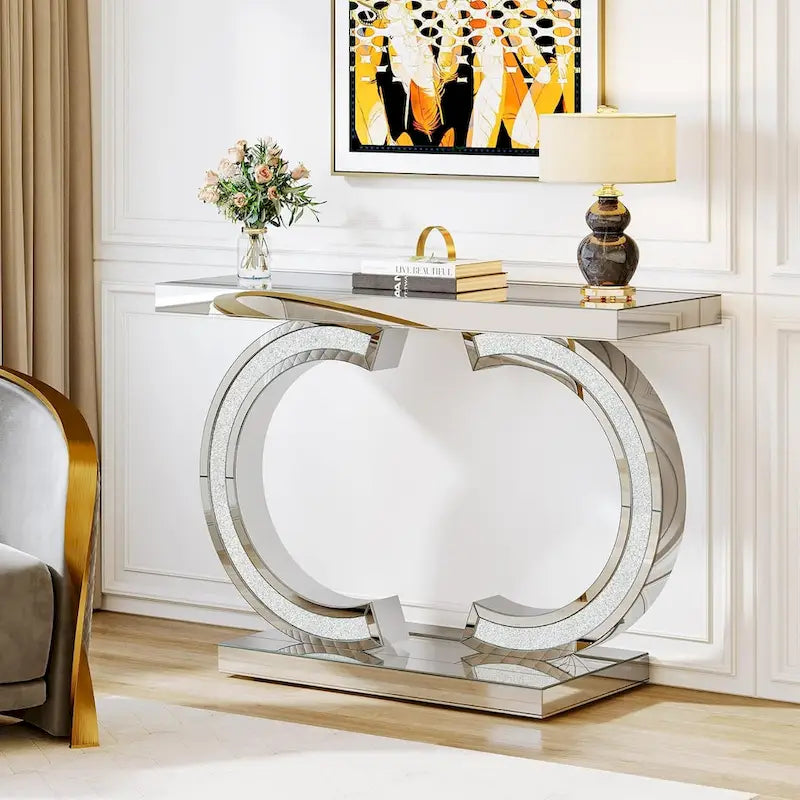 Console Argentée, Table d'entrée Miroir de 39 po pour Hall d'entrée