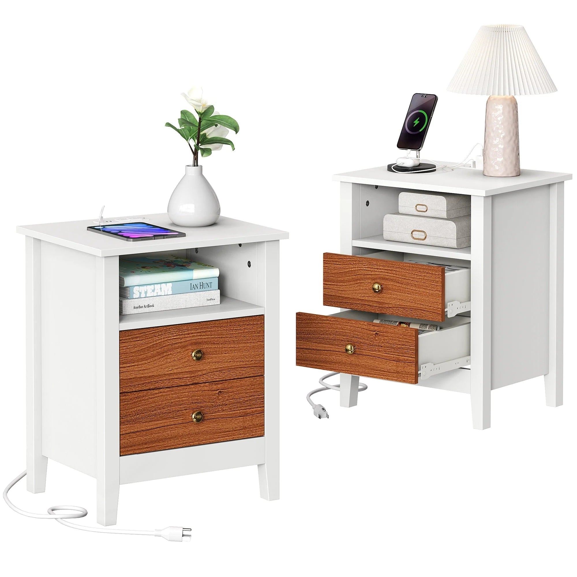 Tables de chevet lot de 2 avec station de recharge table d'appoint avec 2 tiroirs avec ports USB et prises de courant chevet de lit
