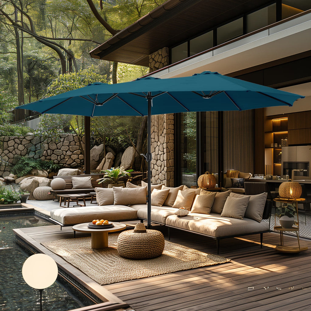 MAISON ARTS Parasol double de 4,5 m pour terrasse, grande taille, avec pied inclus