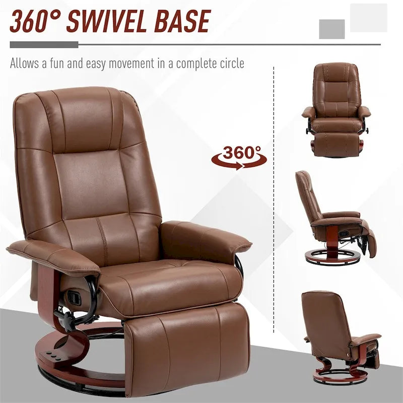 Fauteuil de relaxation pivotant en cuir réglable avec repose-pieds et accoudoirs