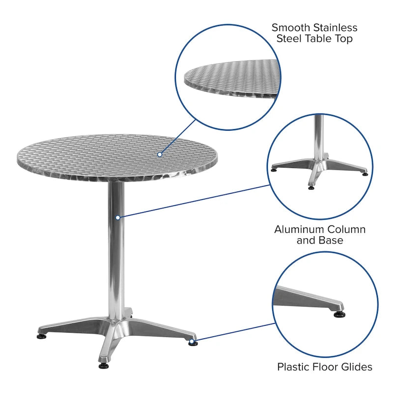 Table d'intérieur/extérieur à plateau lisse en aluminium rond de 27,5 po avec base