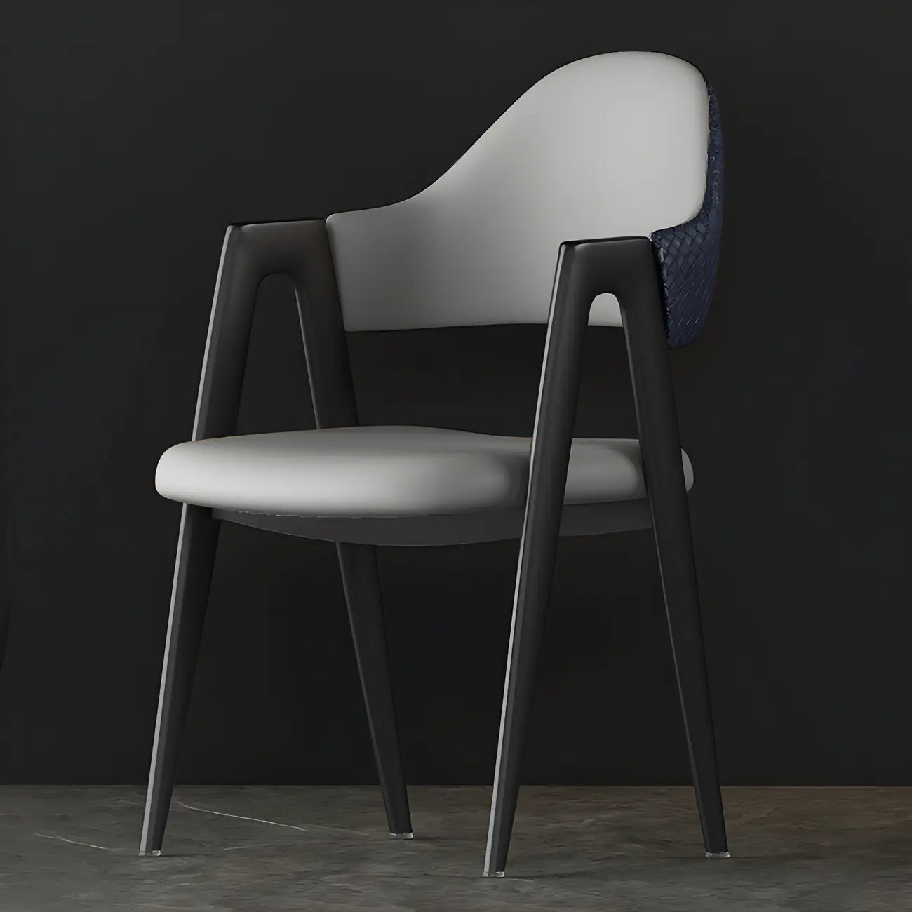 Chaise de salle à manger en cuir moderne avec dossier incurvé et ouvert