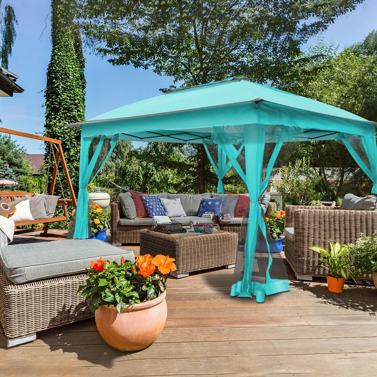 Cozywor Tonnelle escamotable en acier de 3,35 m x 3,35 m avec moustiquaire