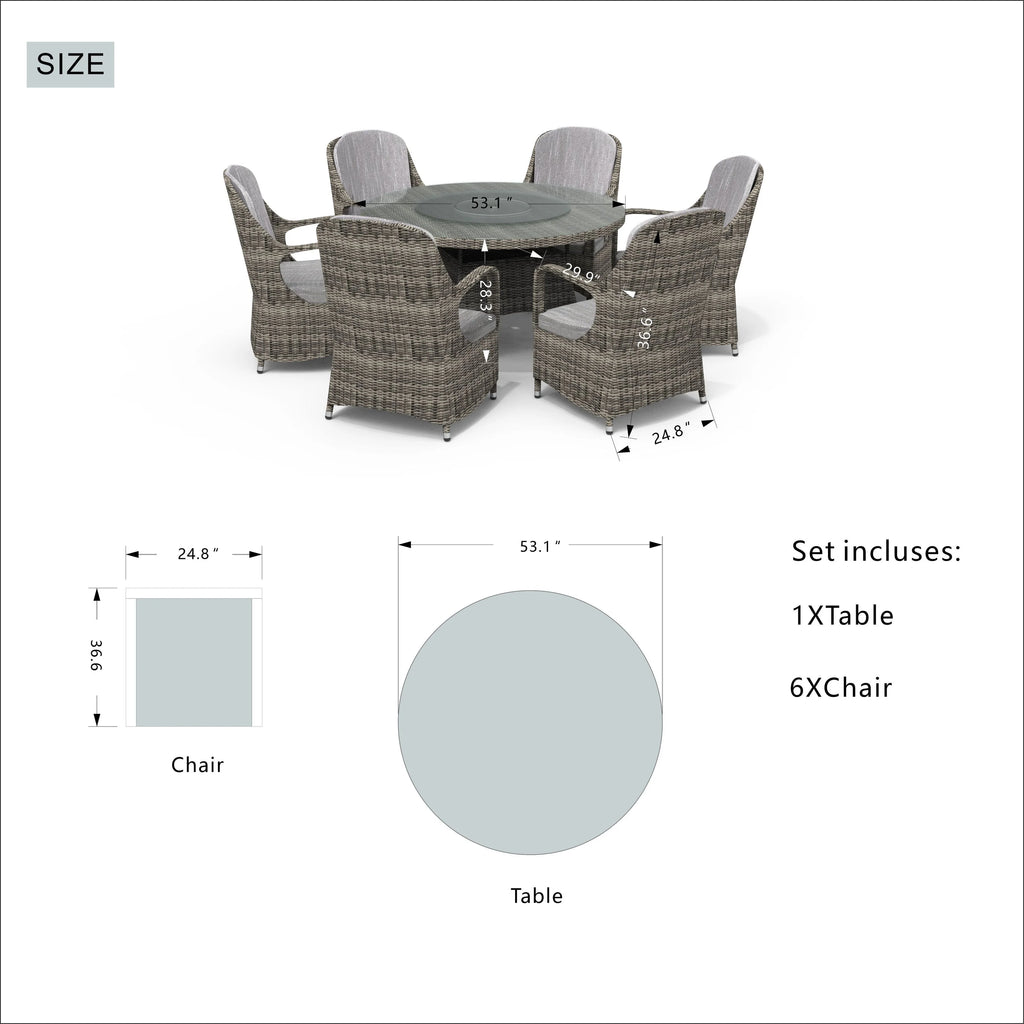 Ensemble de salle à manger rond 7 pièces en rotin tressé d'extérieur avec coussins de Moda Furnishings
