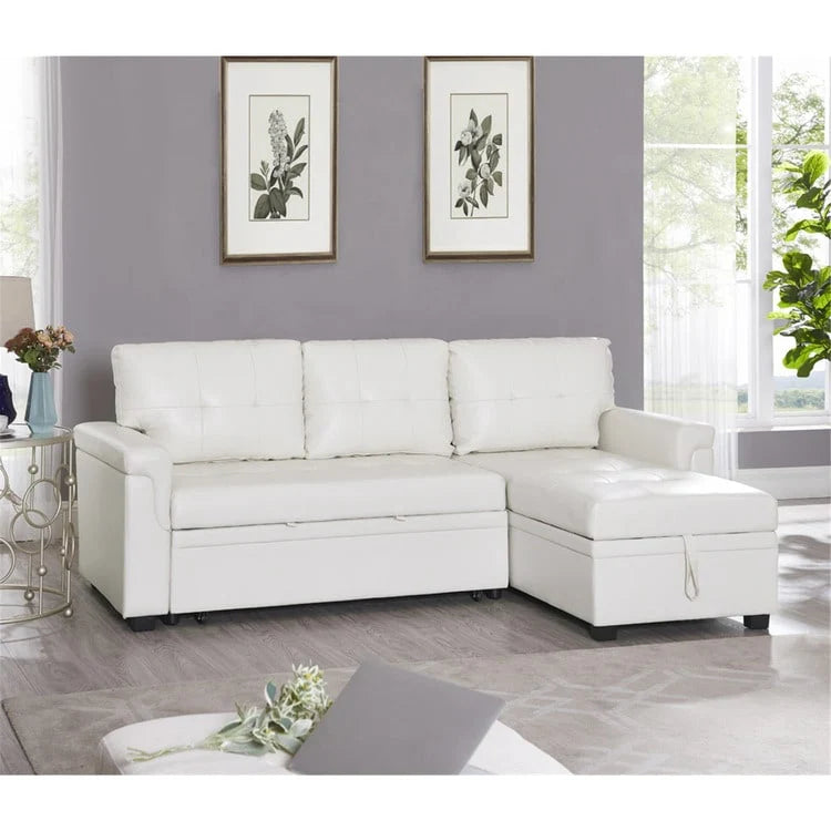 Canapé d'angle réversible convertible avec lit gigogne, méridienne avec rangement dissimulé et pieds durables