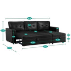 Canapé d'angle réversible convertible avec lit gigogne, méridienne avec rangement dissimulé et pieds durables