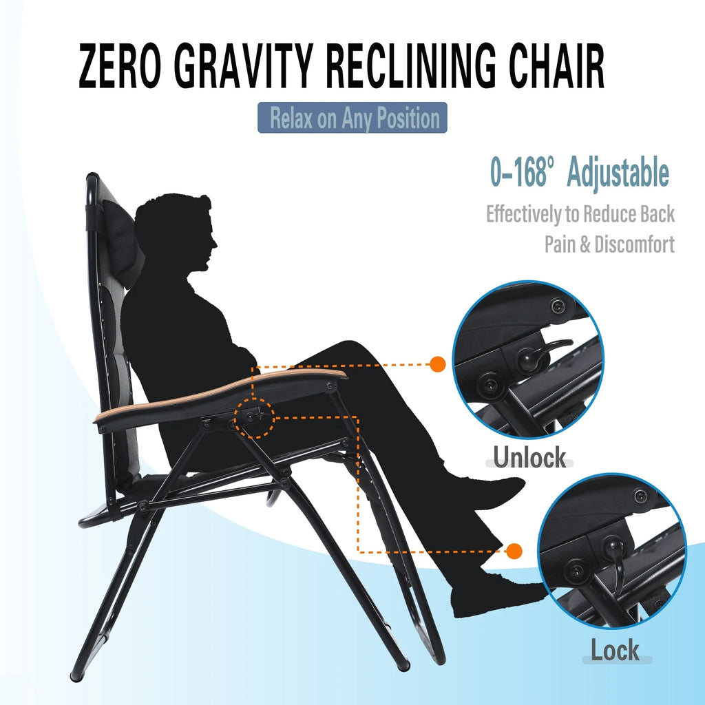 Fauteuil de relaxation zéro gravité XL surdimensionné et rembourré, avec accoudoirs plus larges, inclinable et porte-gobelet - N/A
