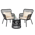 Ensemble bistrot 3 pièces d'extérieur en osier, meubles de terrasse en rotin résistant aux intempéries avec coussins