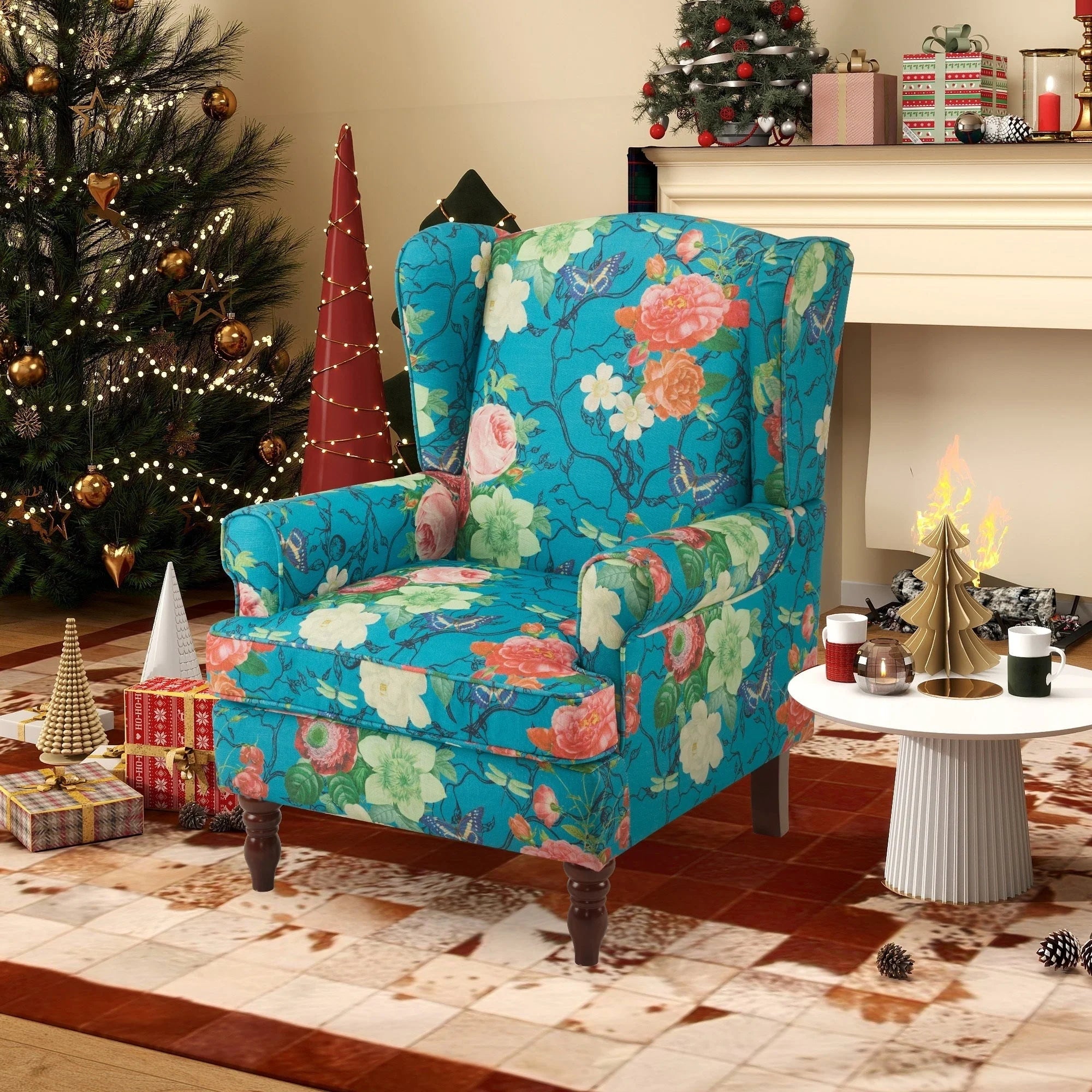 Fauteuil d'appoint moderne Erommy, fauteuil à dossier haut, canapé individuel en tissu capitonné avec pieds en bois pour salon