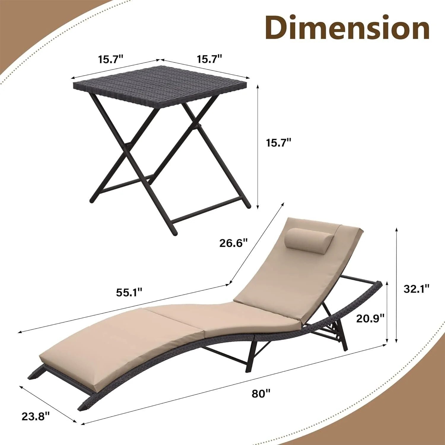 Kullavik – Ensemble de 3 chaises longues d'extérieur