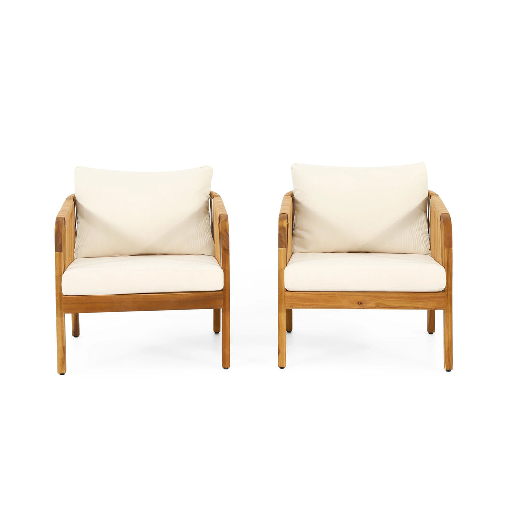 Ensemble de deux fauteuils de club d'extérieur Jabe en bois d'acacia et osier par Christopher Knight Home