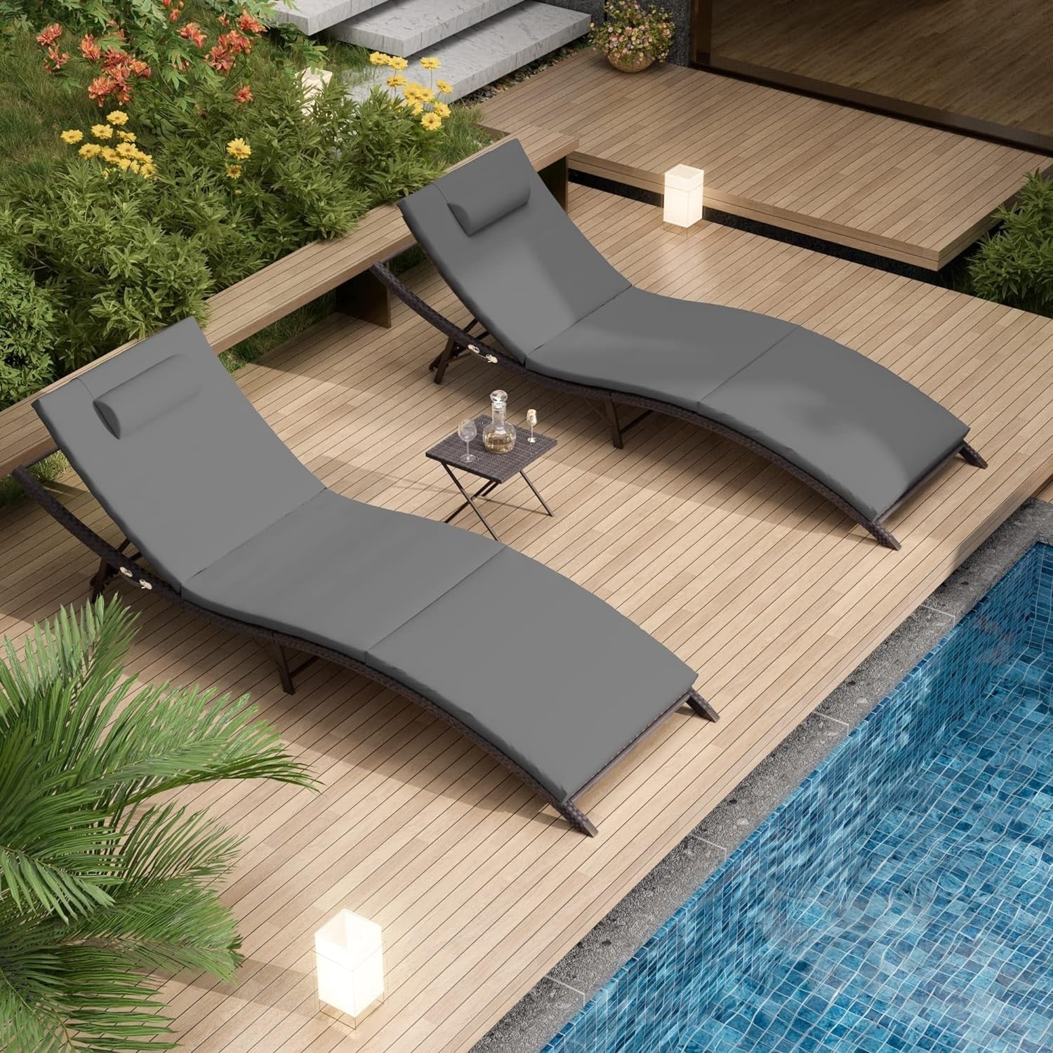 Kullavik – Ensemble de 3 chaises longues d'extérieur