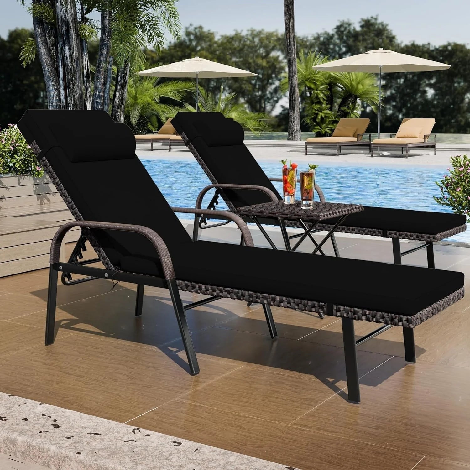 Kullavik – Ensemble de 3 chaises longues d'extérieur