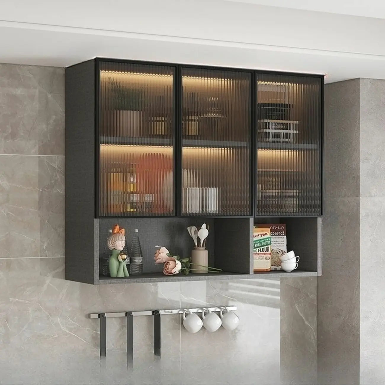 Buffet de cuisine mural gris en bois avec rangement