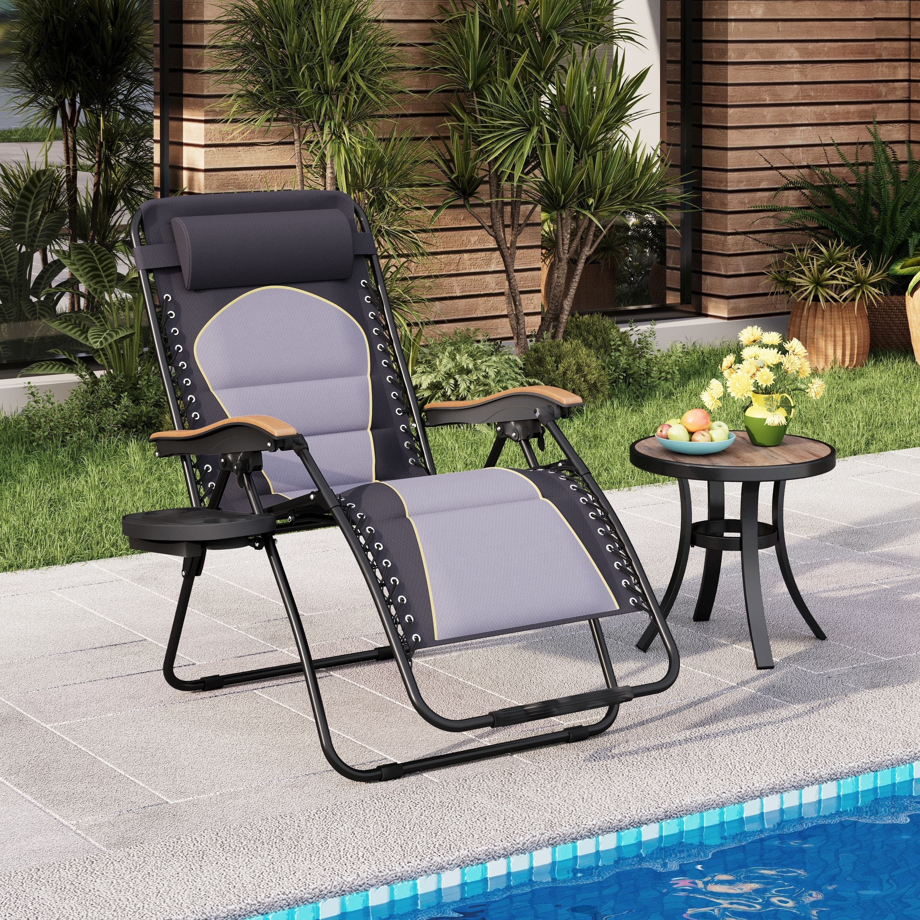 Fauteuil de relaxation zéro gravité XL surdimensionné et rembourré, avec accoudoirs plus larges, inclinable et porte-gobelet - N/A