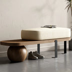 Banc court moderne en bois beige rembourré