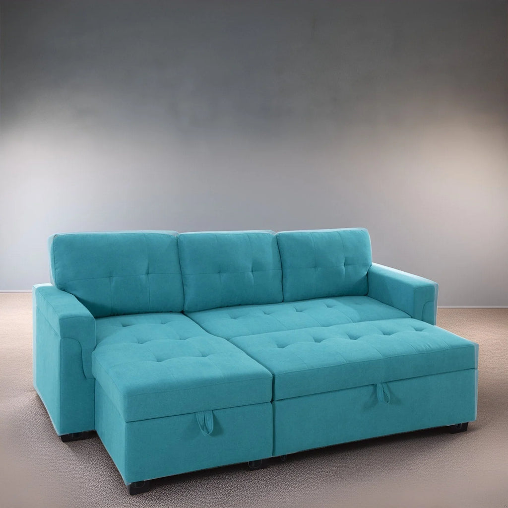 Canapé d'angle réversible convertible avec lit gigogne, méridienne avec rangement dissimulé et pieds durables