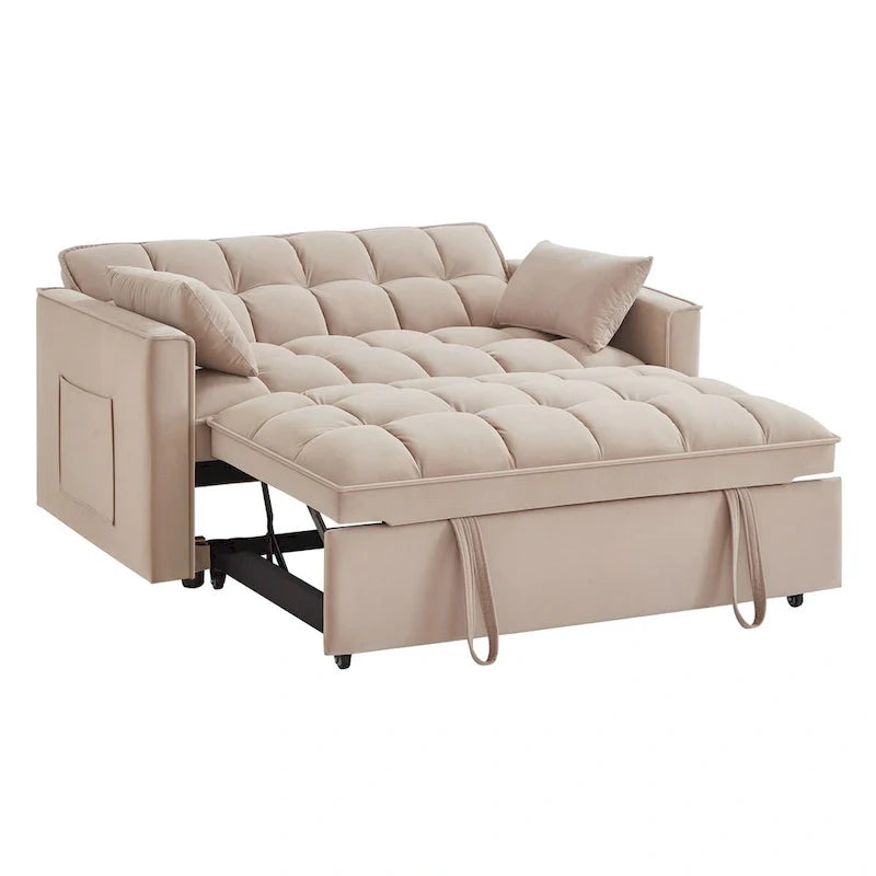 Canapé convertible 4 en 1 avec accoudoirs et poches de rangement, canapé-lit escamotable capitonné multifonction avec dossier réglable