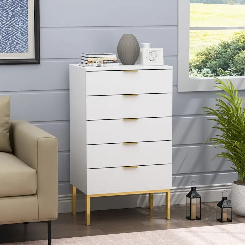 Commode à 5 tiroirs avec table de chevet et meuble de rangement 60 cm L Blanc/Noir