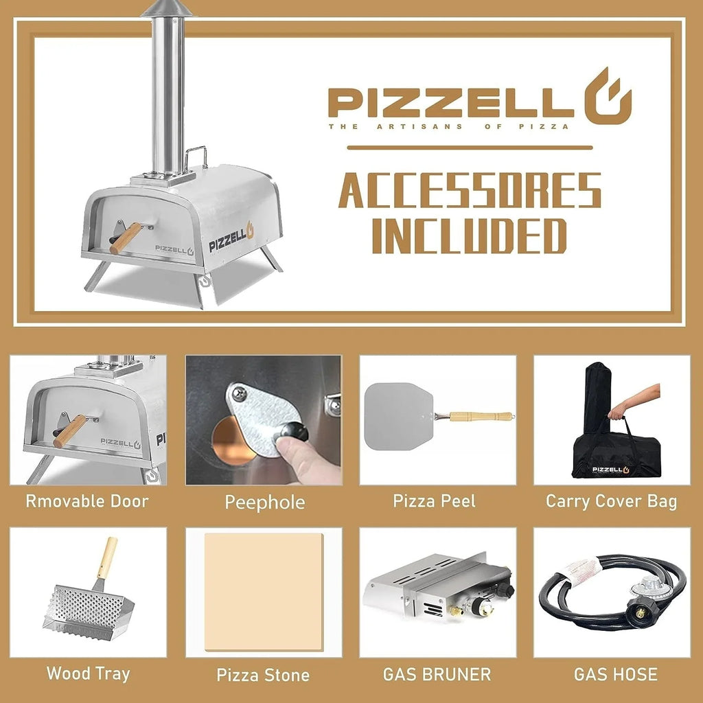 Four à pizza d'extérieur multi-combustibles avec brûleur à gaz et boîte à bois - 30 cm
