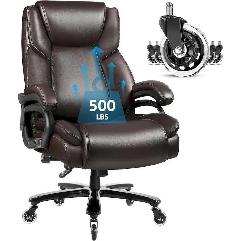 Chaise de bureau Bossin Big and Tall pour cadres, 227 kg, soutien lombaire réglable, chaise ergonomique avec dossier haut en cuir PU