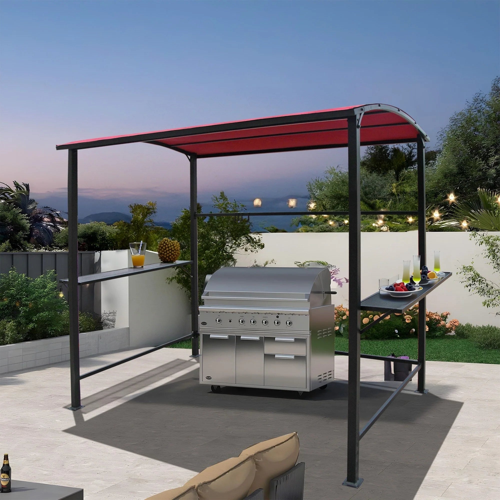 Abri barbecue/pergola de gril à structure en acier de 1,5 m x 2,4 m pour l'extérieur