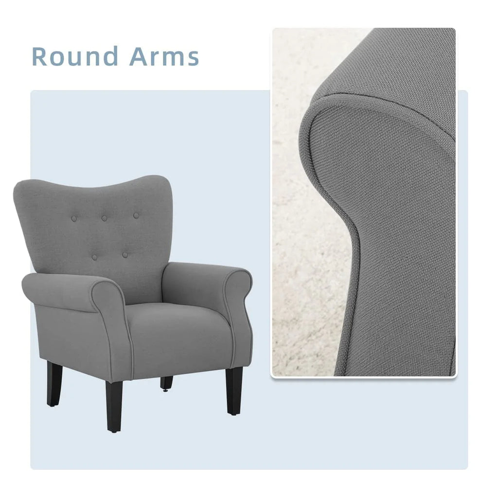 Fauteuil d'appoint moderne Erommy, fauteuil à dossier haut, canapé individuel en tissu capitonné avec pieds en bois pour salon