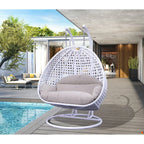 LeisureMod Fauteuil suspendu œuf 2 places avec support - Balançoire hamac de patio en rotin osier intérieur/extérieur avec coussins