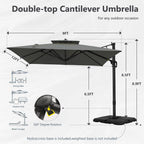 MAISON ARTS Parasol déporté hydraulique automatique 3,6 m Mât en aluminium Rotation à 360 degrés
