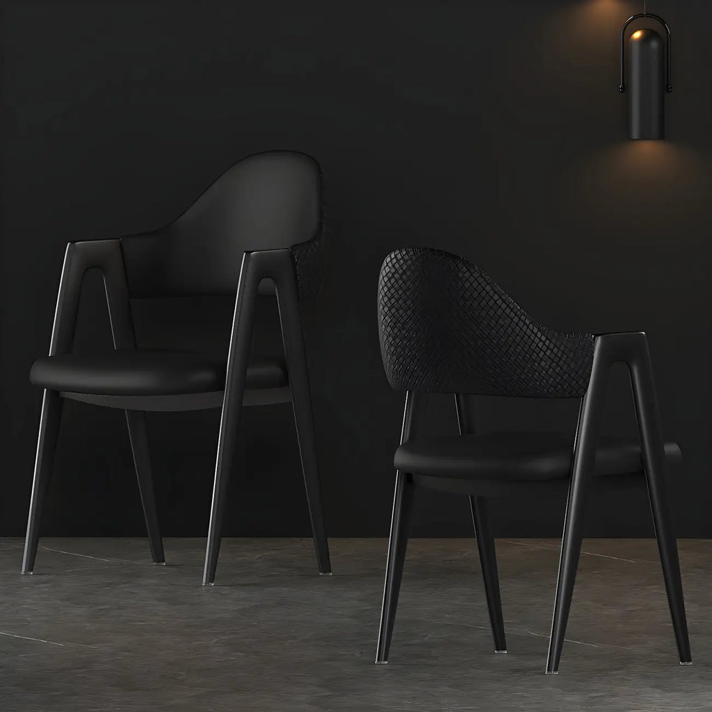 Chaise de salle à manger en cuir moderne avec dossier incurvé et ouvert