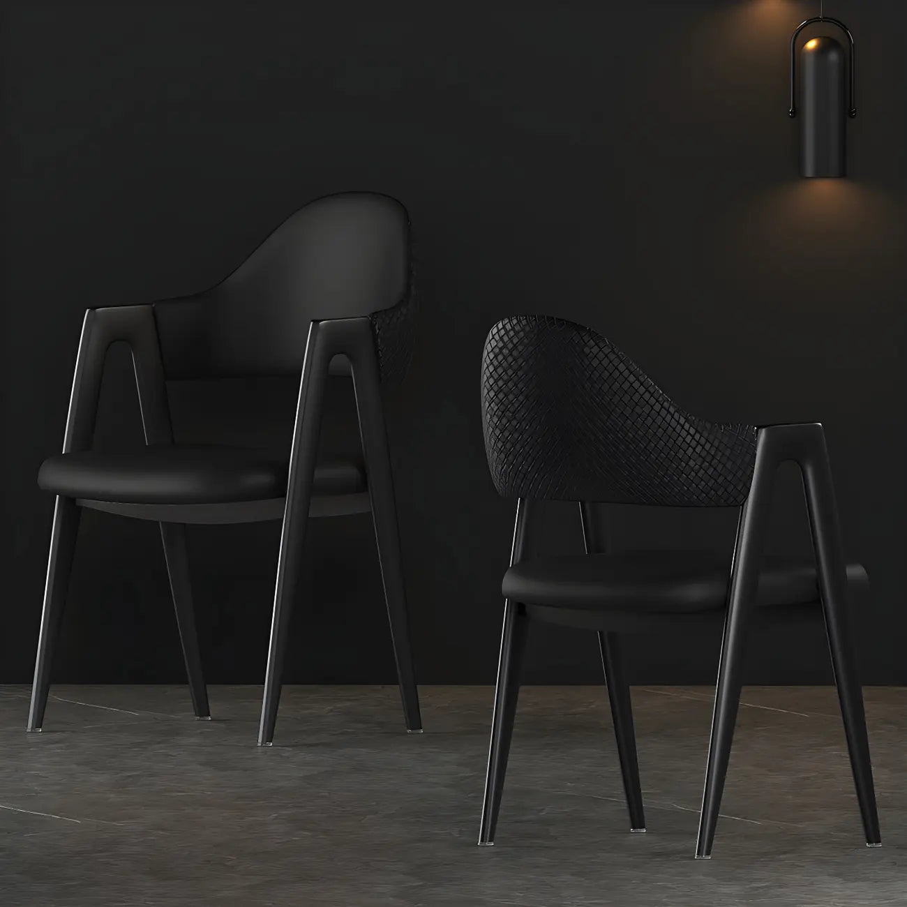 Chaise de salle à manger en cuir moderne avec dossier incurvé et ouvert