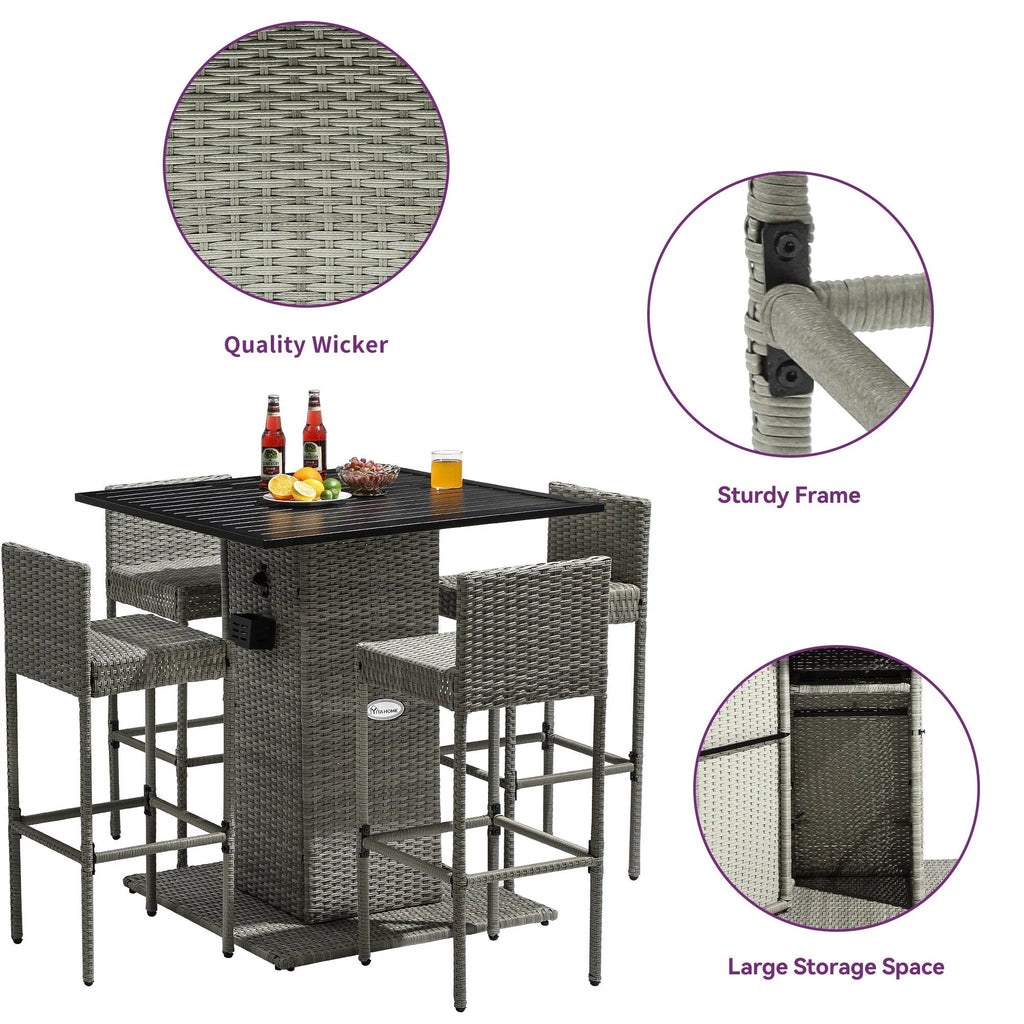 Ensemble de bar en osier d'extérieur Moasis 5 pièces - 5 PCS