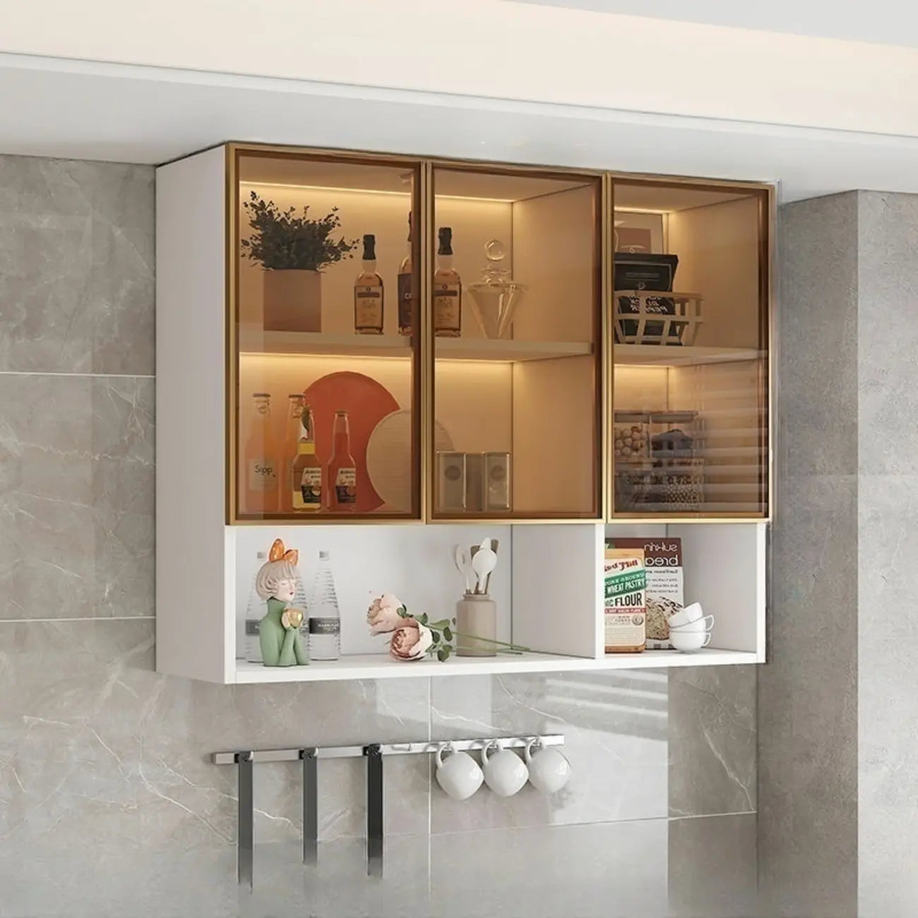 Buffet de cuisine mural gris en bois avec rangement