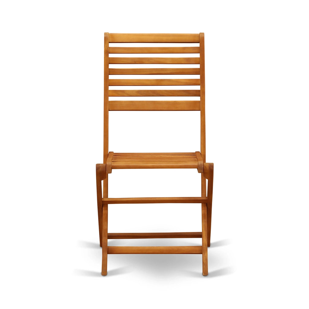 East West Furniture Ensemble Bistro de Conversation d'Extérieur avec Table Basse Ronde en Bois et 2 Chaises Pliantes, Huile Naturelle