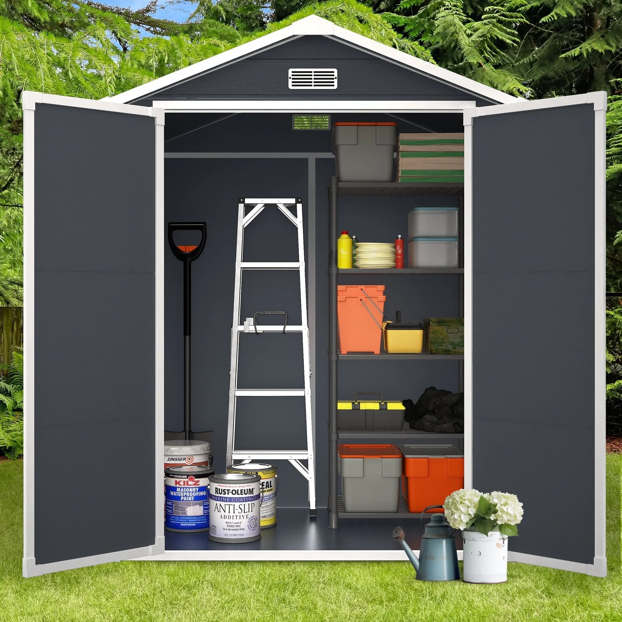 Abri de jardin en résine toutes saisons avec plancher de 1,8 m x 1,2 m / 1,8 m x 2,4 m / 2,4 m x 1,8 m / 2,4 m x 3 m, abri à outils Spire