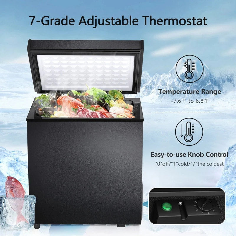 Congélateur coffre de 51 litres avec panier amovible, drain de fond, thermostat à 7 niveaux, design autonome pour la maison et l'appartement