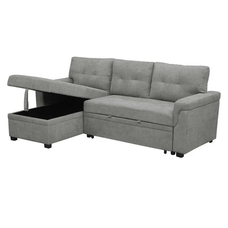 Canapé d'angle réversible convertible avec lit gigogne, méridienne avec rangement dissimulé et pieds durables