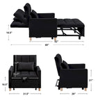Chaise longue convertible 3-en-1 en lit, noir