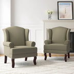 2 fauteuils d'appoint à dossier haut traditionnels, revêtus de tissu