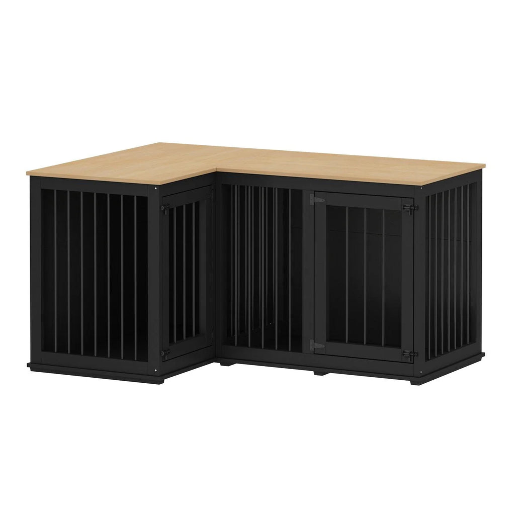 Meuble Grande Cage d'Angle pour 2 Chiens, Cage en Forme de L - 58,7X41,1