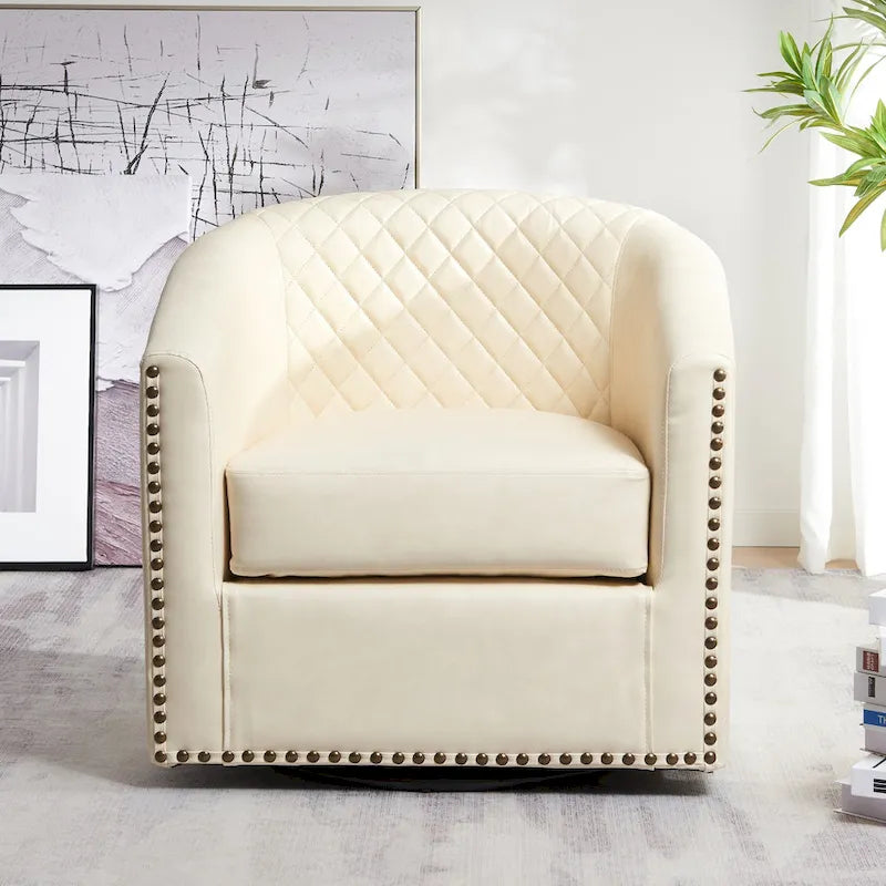 Fauteuil pivotant rond en similicuir capitonné KINWELL, 73,6 cm de large