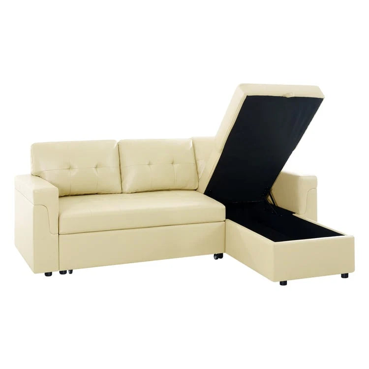 Canapé d'angle réversible convertible avec lit gigogne, méridienne avec rangement dissimulé et pieds durables