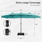 MAISON ARTS Parasol de marché extérieur rectangulaire de 4,5 m avec manivelle, double face, lumières LED solaires et base incluse