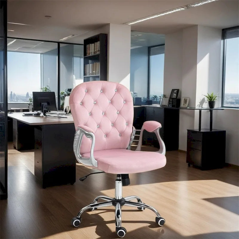 Chaise de bureau à domicile en velours réglable en hauteur avec accoudoirs rembourrés et roulettes - N/A