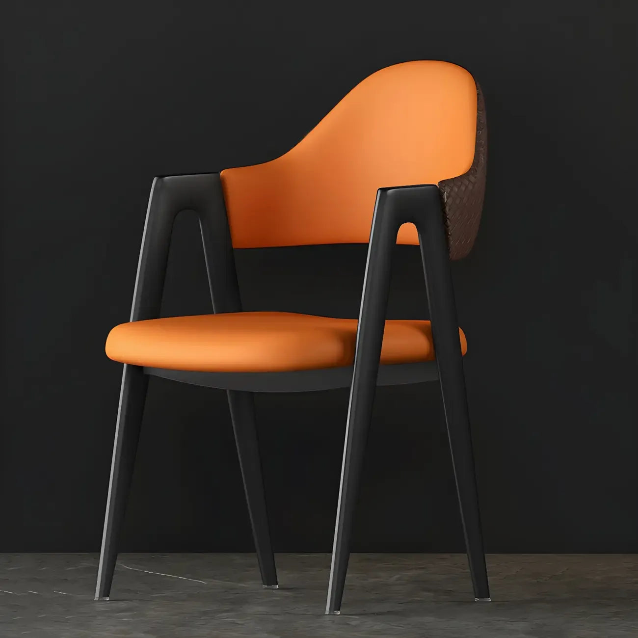 Chaise de salle à manger en cuir moderne avec dossier incurvé et ouvert