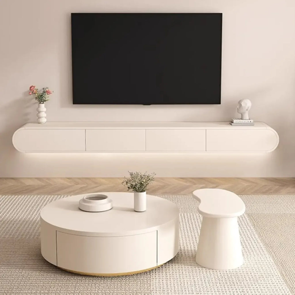 Meuble TV mural flottant en bois blanc avec rangement pour salon